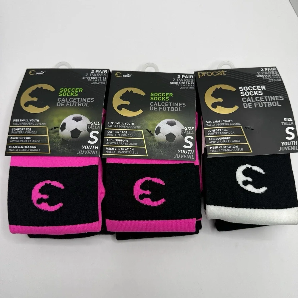 Puma ProCat Youth Soccer Socks Size S 6 Pairs Pink Black White 11-13